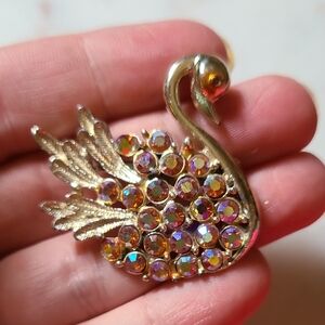Vintage Swan Aurora Borealis Brooch